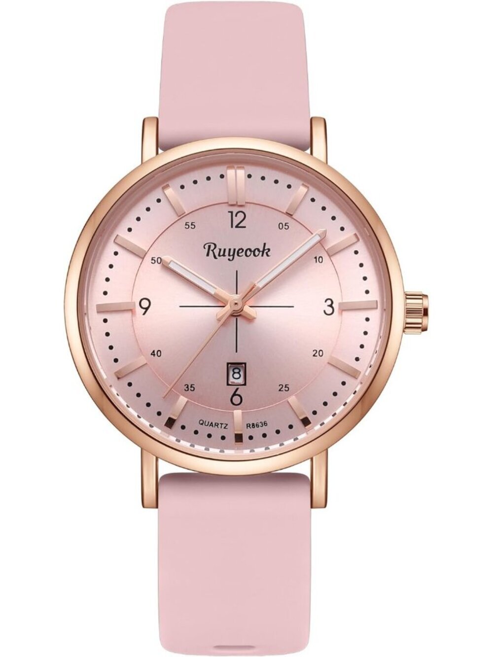 Women's All Pink Analog Quartz Silicone Band Calendar Date Display Wrist Watch - Picture 1 of 6